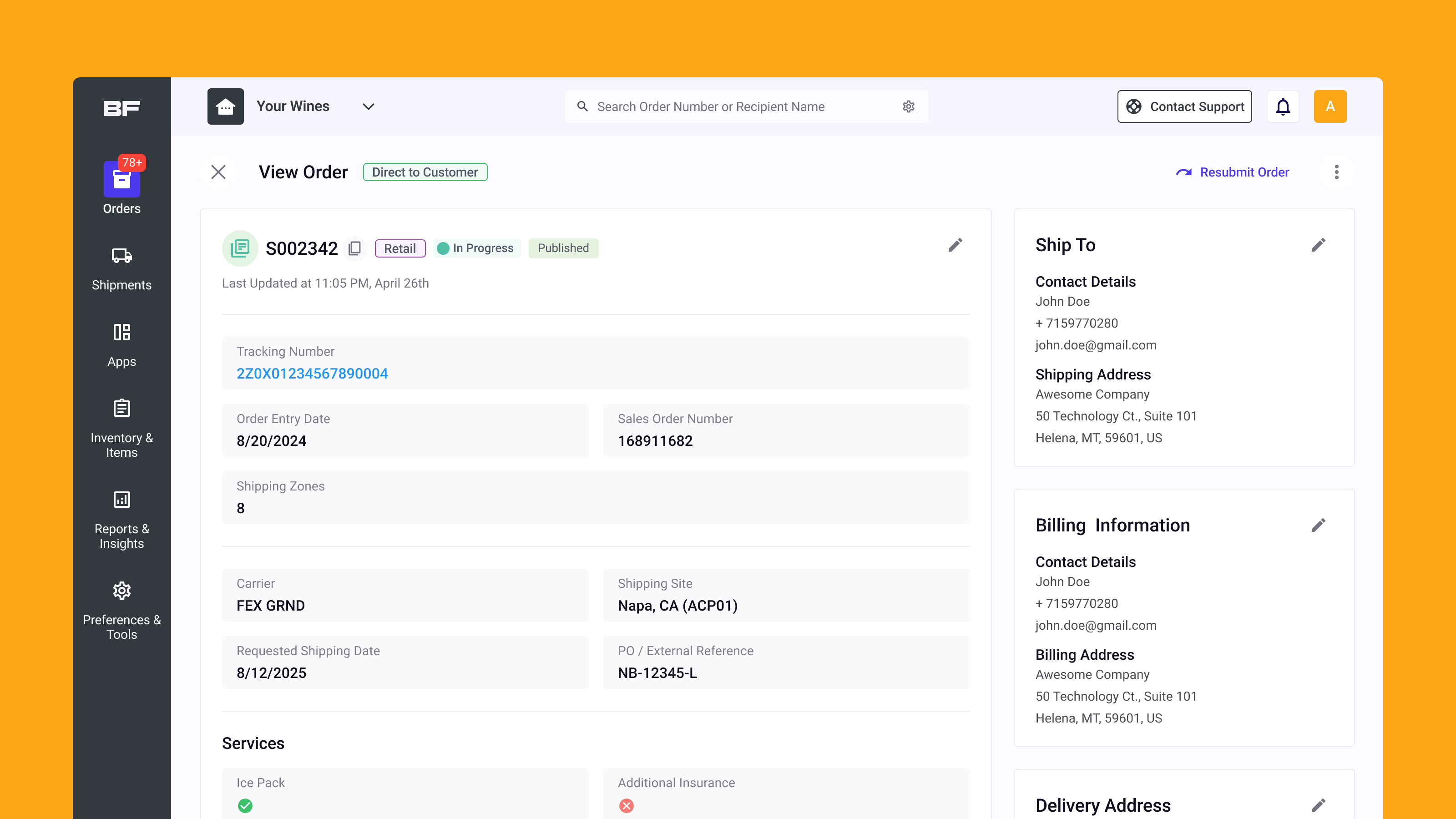 Beverage fulfillment order details interface